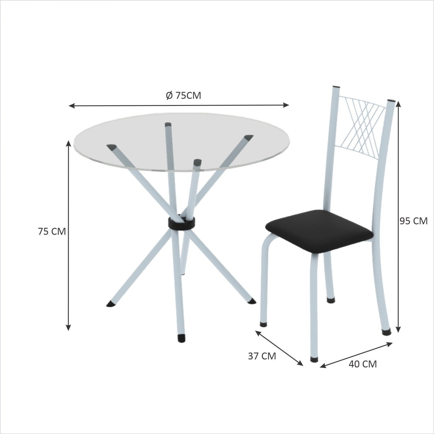 Conjunto de Jantar Mesa Tampo Redondo de Vidro Incolor com 4 Cadeiras Sara Yescasa - 3