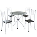 Ver imagem 2 de Conjunto de Jantar Mesa Tampo Redondo de Vidro Incolor com 4 Cadeiras Sara Yescasa Branco/Preto Liso