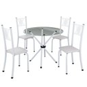 Ver imagem 2 de Conjunto de Jantar Mesa Tampo Redondo de Vidro Incolor com 4 Cadeiras Sara Yescasa Branco/Liso