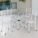 Ver imagem 1 de Conjunto de Jantar Mesa Tampo Redondo de Vidro Incolor com 4 Cadeiras Sara Yescasa Branco/Liso