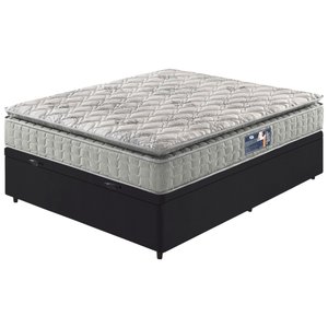 Cama Box Baú Viúva Preto + Colchão Ortopedico Espuma D33 Pillow Top Hanover One 128x188x64cm