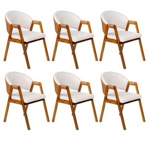 Kit 6 Cadeiras Sala de Jantar Premium com Braço Madeira Maciça Movellu Home