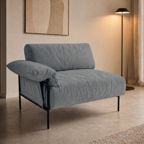 Sofá Modular Industrial com Braço Esquerdo Basileia 120cm Yescasa Veludo Tx Cinza Grafite