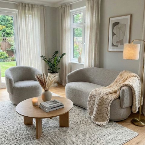 Conjunto de Poltrona + Namoradeira Decorativa Sala Estar Orgânica Beatriz Boucle Cinza Claro - Monta