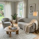 Ver imagem 1 de Conjunto de Poltrona + Namoradeira Decorativa Sala Estar Orgânica Beatriz Boucle Cinza Claro - Monta