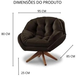 Poltrona Decorativa Califórnia Base de Madeira Giratória Veludo Marrom - 6