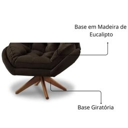 Poltrona Decorativa Califórnia Base de Madeira Giratória Veludo Marrom - 4