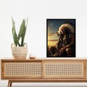 Ver imagem 1 de Quadro Decorativo Caboclo Tupã 24x18cm - com Vidro:moldura Preta
