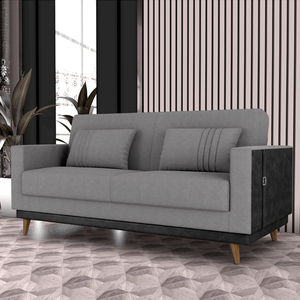 Sofá Cama 2 Lugares Esther Tecido Suede 203x95x90cm - Cinza/preto