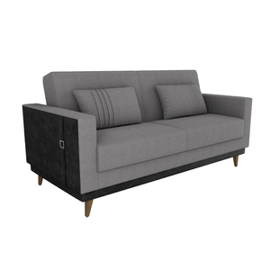 Sofá Cama 2 Lugares Esther Tecido Suede 203x95x90cm - Cinza/preto