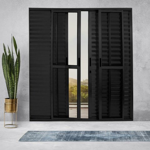Porta Balcão de Alumínio 6 Folhas 210 X 200cm com Fechadura Linha 25