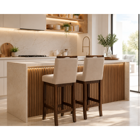 Kit 2 Banqueta Alta em Madeira Maciça Bege/Capuccino