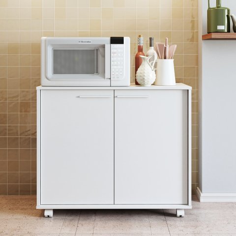 Balcão 2 Portas 1 Prateleira 4 Pés Rodízios Branco