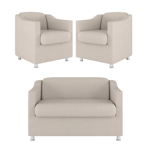 Kit Sofá Namoradeira + 02 Poltrona Tilla Recepção Sala Suede Cor:Bege