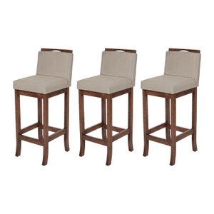 Kit 3 Banqueta Alta em Madeira Maciça