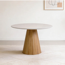 Ver imagem 1 de Mesa de Jantar 4 Lugares Redonda 117cm Base Cone Tampo MDF com Vidro Erimon N01 Ypê Off White - Lyam