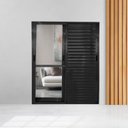 Ver imagem 1 de Porta Balcão de Alumínio 3 Folhas Móveis 210 x 150cm com Fechadura Linha 25 Preto Esquadrias Bergamo