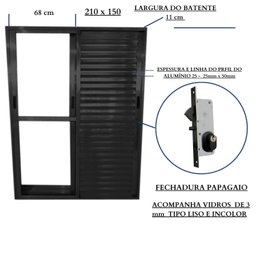 Porta Balcão de Alumínio 3 Folhas Móveis 210 x 150cm com Fechadura Linha 25 - 3