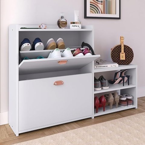 Sapateira Milano Organizadora com Prateleiras, Móvel para Armazenamento de Sapatos, Branco, Pix, Est