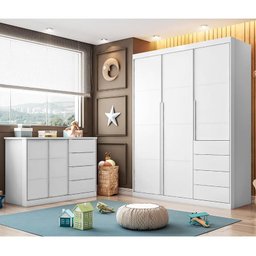 Jogo de Quarto Infantil Pérola com Guarda Roupa e Cômoda Branco - Phoenix Baby - 2