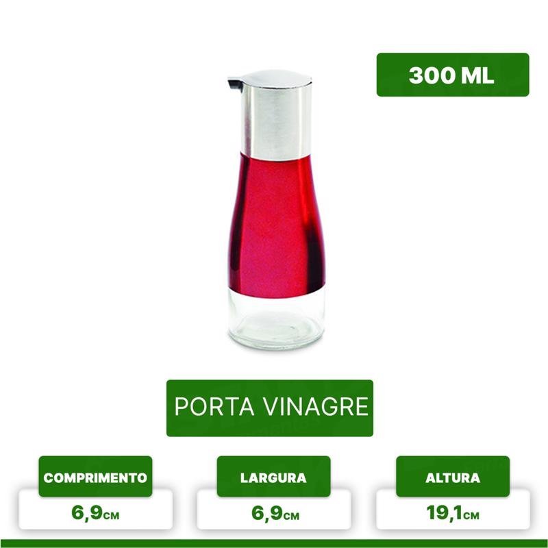 Galheteiro de Vidro Inox Kit com 4 Peças Porta Azeite Vermelho - 3