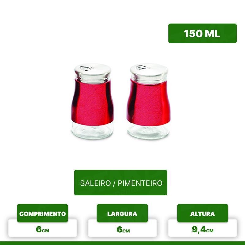 Galheteiro de Vidro Inox Kit com 4 Peças Porta Azeite Vermelho - 4