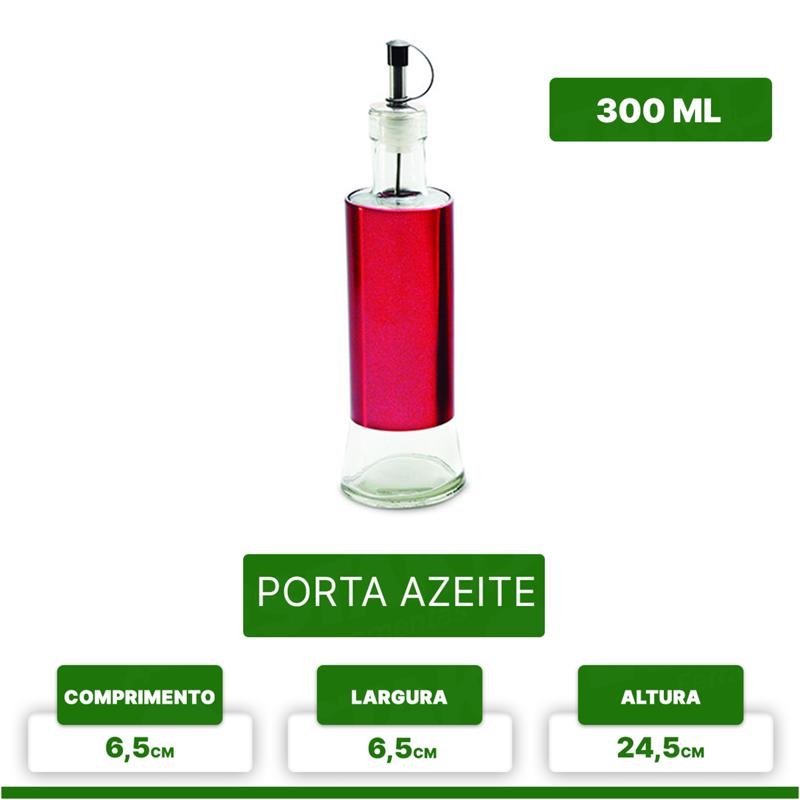 Galheteiro de Vidro Inox Kit com 4 Peças Porta Azeite Vermelho - 2