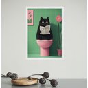 Ver imagem 2 de Quadro para Banheiro Gato no Vaso - Rosa e Verde 24x18cm - com Vidro:moldura Branca