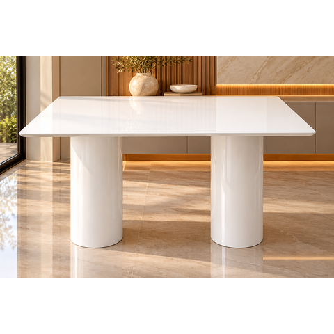 Mesa de Jantar Retangular 150x90cm - Dupla Base Cilíndrica Nix Designer
