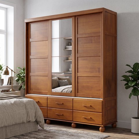 Guarda Roupa 3P Correr Cedro Alpha