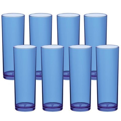 Kit de Copos 8 Copos Grandes Jogo Long Drink 330ml Boccati Cor:azul