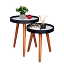 Ver imagem 1 de Mesa Lateral Apoio Kit Canto Conjunto Retro Pequena Rustico Ambiente Recepção Casa:Tampos Brancos Pé