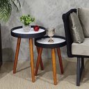 Ver imagem 2 de Mesa Lateral Apoio Kit Canto Conjunto Retro Pequena Rustico Ambiente Recepção Casa:Tampos Brancos Pé
