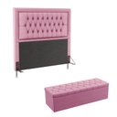 Ver imagem 1 de Kit Cabeceira Decorativa Para Cama Box Antares e Calçadeira Sagitarius 195 Para Cama King Sued Rosê 