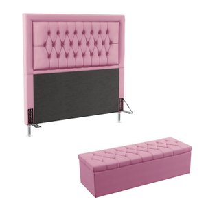 Kit Cabeceira Decorativa Para Cama Box Antares e Calçadeira Sagitarius 195 Para Cama King Sued Rosê 