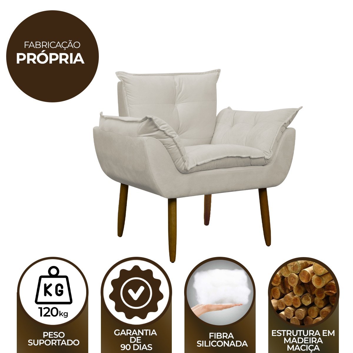 Poltrona Decorativa para Sala de Estar e Quarto Opala Suede Herrero:bege - 7