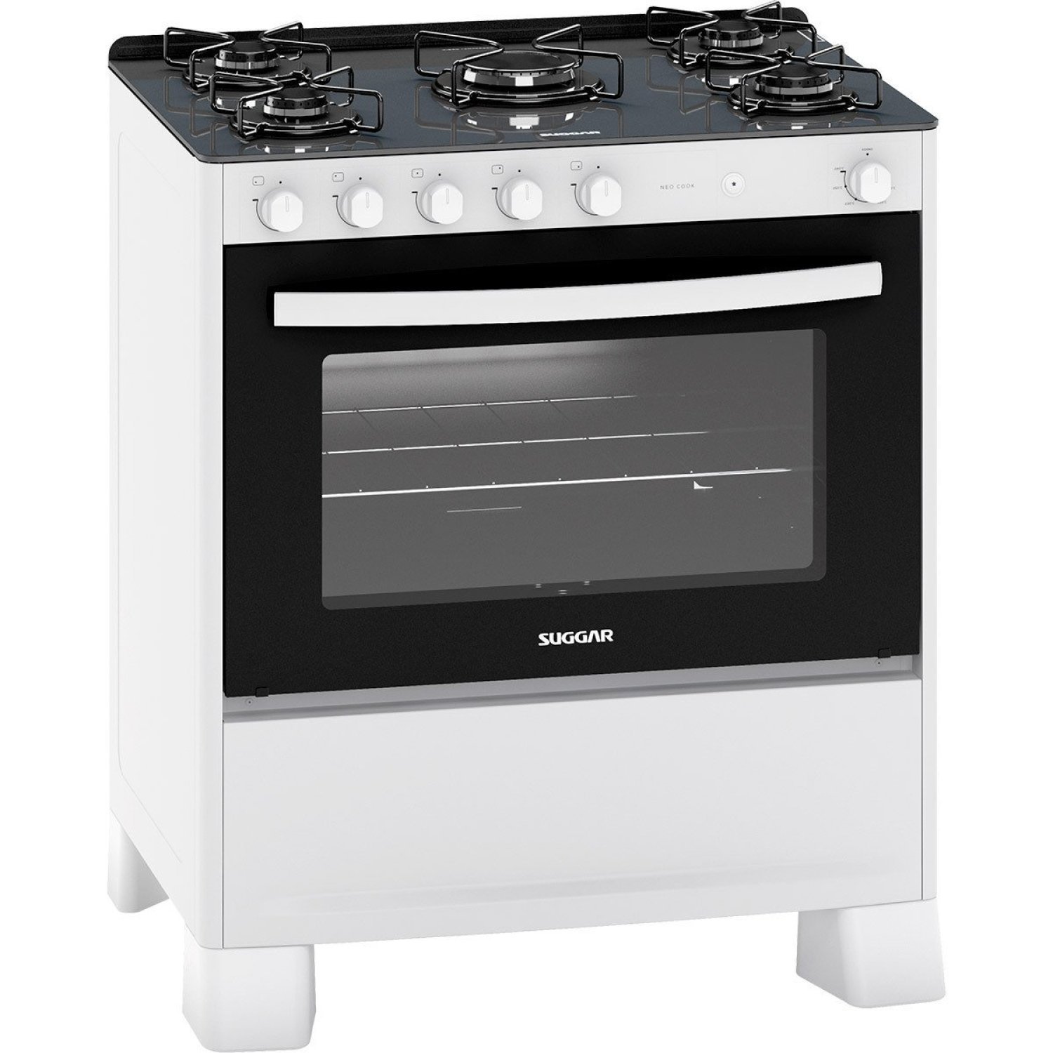 FogãoMesa de Vidro 5 Queimadores Neo Cook Bivolt Branco