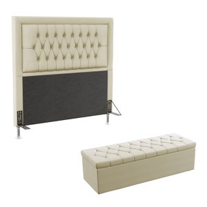Kit Cabeceira Decorativa Para Cama Box Antares e Calçadeira Sagitarius 195 Para Cama King Sued Bege 