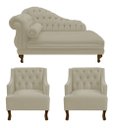 Ver imagem 1 de Recamier Larissa 150 cm e 2 Poltronas Genesis Suede Bege