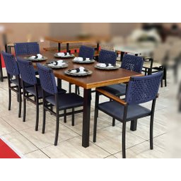 Conjunto 8 Cadeiras com Corda Náutica e Mesa Tampo Madeira Maciça - Madri - Paonanda Decor - 1