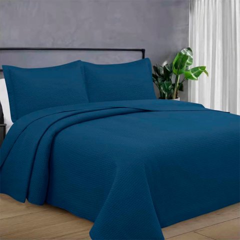 Colcha King 3 Peças De Bolinha Elegance Ultrassônica:Azul Marinho