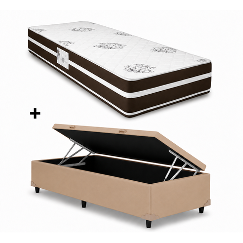 Cama Bau Solteiro Bege Colchao Solteiro Molas Ensacadas Classico - Alto Nivel