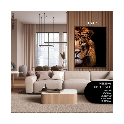 Quadro Decorativo Animais Metade da Cara do Leão com Fundo Preto