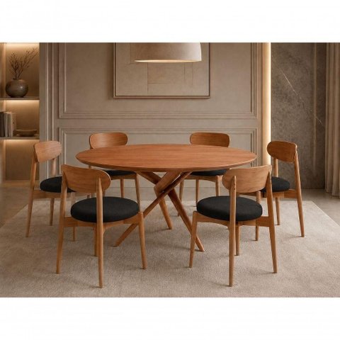 Sala de Jantar Torino 6 Lugares Tampo em MDF Café 135cm