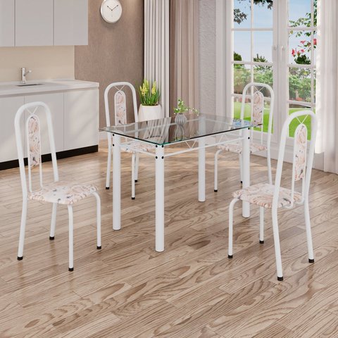 Conjunto de Mesa Tubular com 4 Cadeiras Lívia Branco/Bege