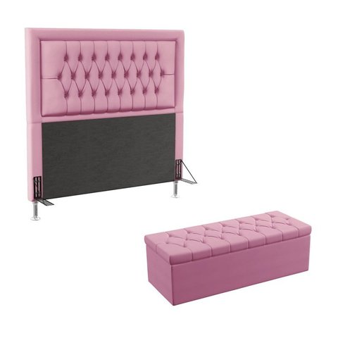 Kit Cabeceira Estofada Decorativa Pegasus e Calçadeira Sagitarius 160 Para Cama Queen Sued Rosê Arad