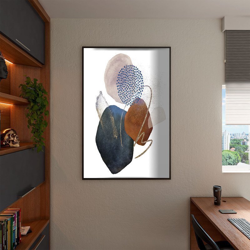 Quadro Decorativo Tela Canvas Abstrato Conceito Movimento de Formas com Moldura e Vidro Preto - 180x - 3
