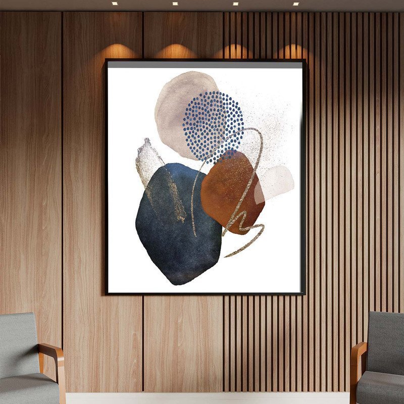 Quadro Decorativo Tela Canvas Abstrato Conceito Movimento de Formas com Moldura e Vidro Preto - 180x - 2