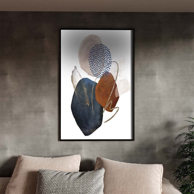 Quadro Decorativo Tela Canvas Abstrato Conceito Movimento de Formas com Moldura e Vidro Preto - 180x - 1