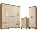 Ver imagem 1 de Kit Guarda Roupa Casal 6 Portas, Cômoda 5 Gavetas e Multiuso 2 Portas Carvalho Off White Clique Chiq
